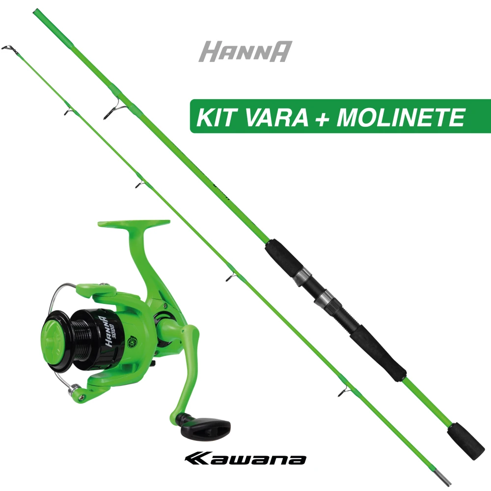Kit HANNA - Vara + Molinete 3 Rolamnetos VERDE LUMINOSO MATTE