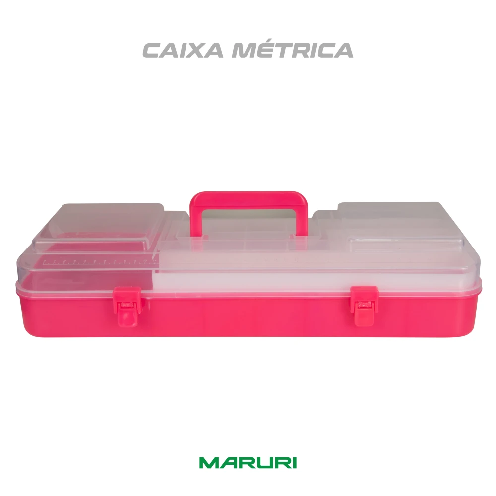 Caixa MÉTRICA #Rosa 18 divi. bandeija e alça 45 x 17 x 9cm