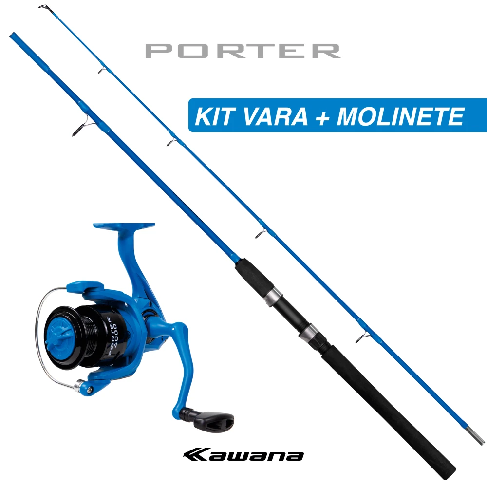 Kit PORTER - Vara + Molinete  3 Rolamnetos AZUL MATTE