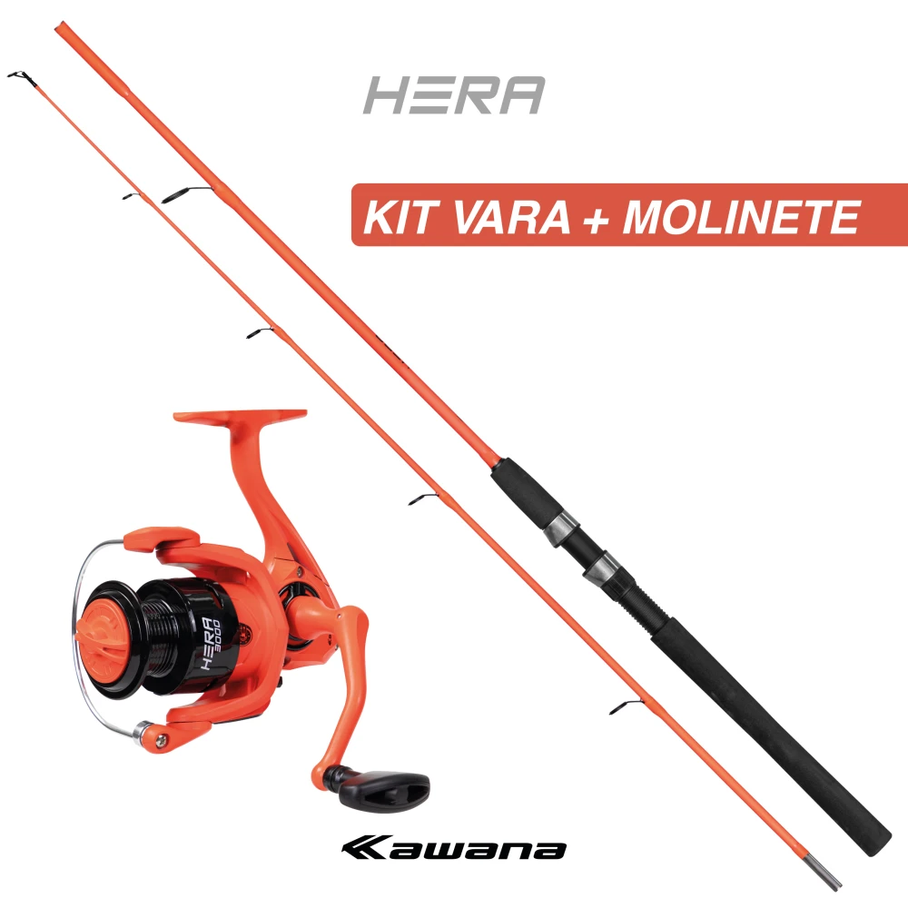 Kit HERA - Vara + Molinete 3 Rolamnetos LARANJA LUMINOSO